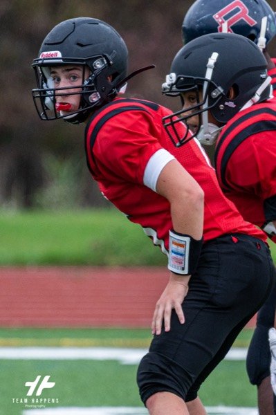 Football player in a red helmet
