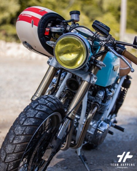 Front of a vintage motorcycle