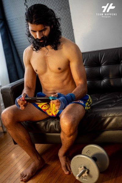 Fitness portrait with a kettlebell