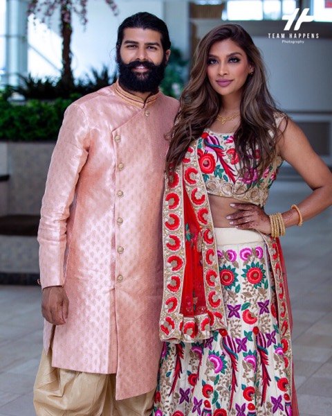Couple in traditional Indian wedding clothes